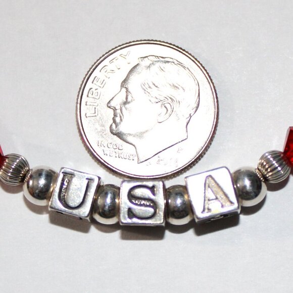 Sterling Silver Handmade USA Fourth of July Beaded Bracelet - Picture 2 of 6